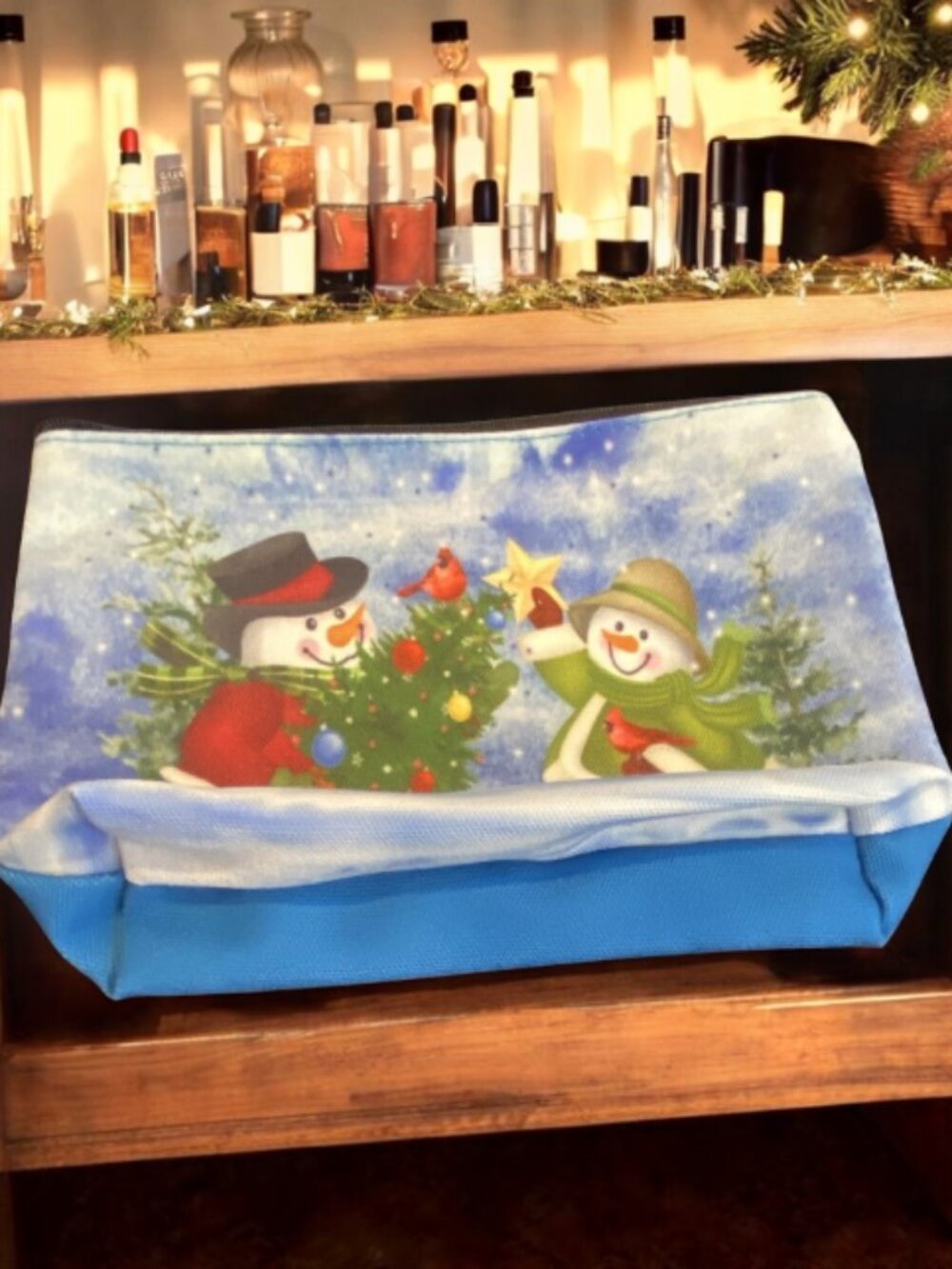 NEW Multi-Use Holiday Pouch -- Screen Print Snowmen, Zippered, Holiday Organizer